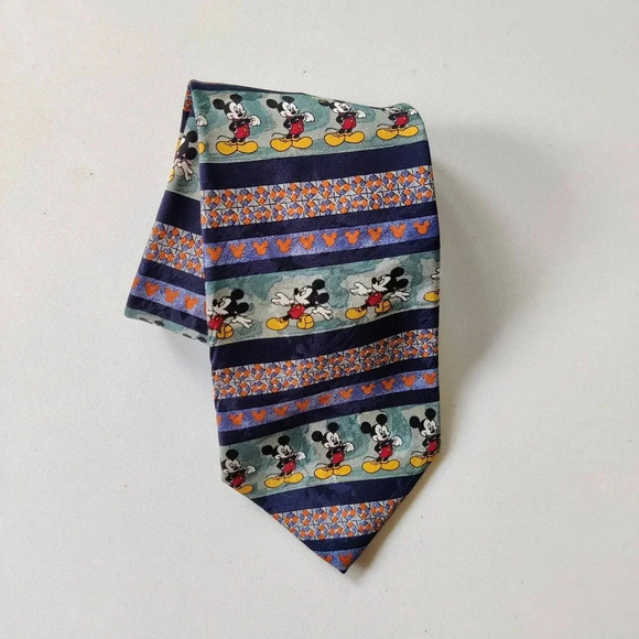 Walt Disney Store 100% Silk Mickey Mouse Tie Striped Blue 60" - Picture 1 of 6
